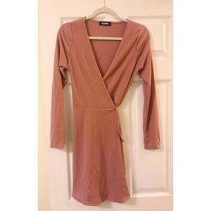 Long sleeve wrap dress.